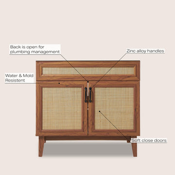 Javer Rattan Modern Farmhouse 2-Shelf Bath Vanity Cabinet Only (Sink Basin not Included)